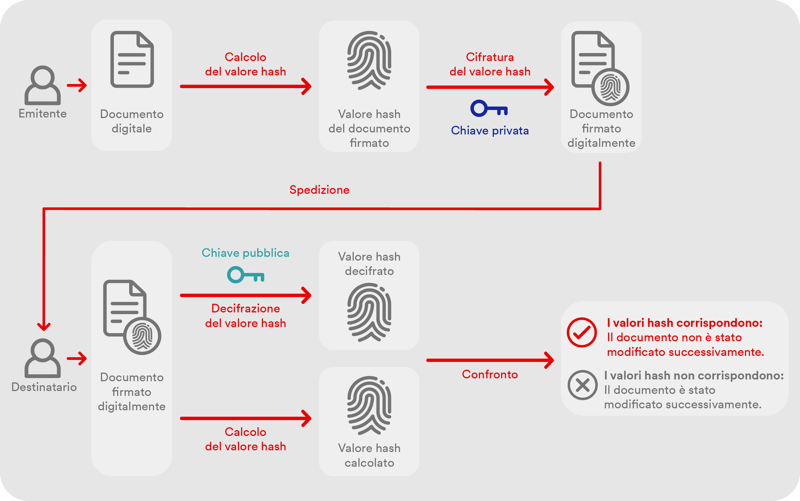 Grafico che illustra come funziona la firma digitale.