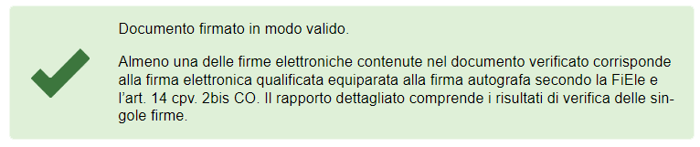 Schermata del riepilogo della revisione del documento da validator.ch