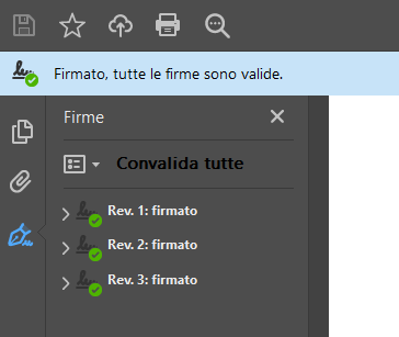 Schermata della finestra della firma in Adobe Acrobat Reader