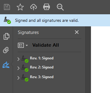 Screenshot of the signature window in Adobe Acrobat Reader