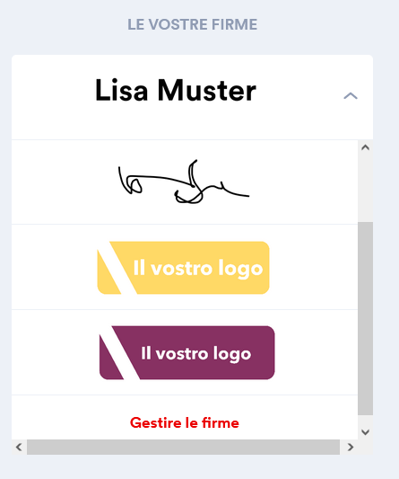 Schermata della sala firme. Questo dimostra che la firma può essere personalizzata con un elemento visivo. Ad esempio, è possibile caricare il logo dell'azienda. 