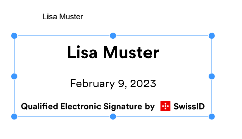 The picture shows the standard signature of SwissID Sign. It contains name, date and type of signature. 