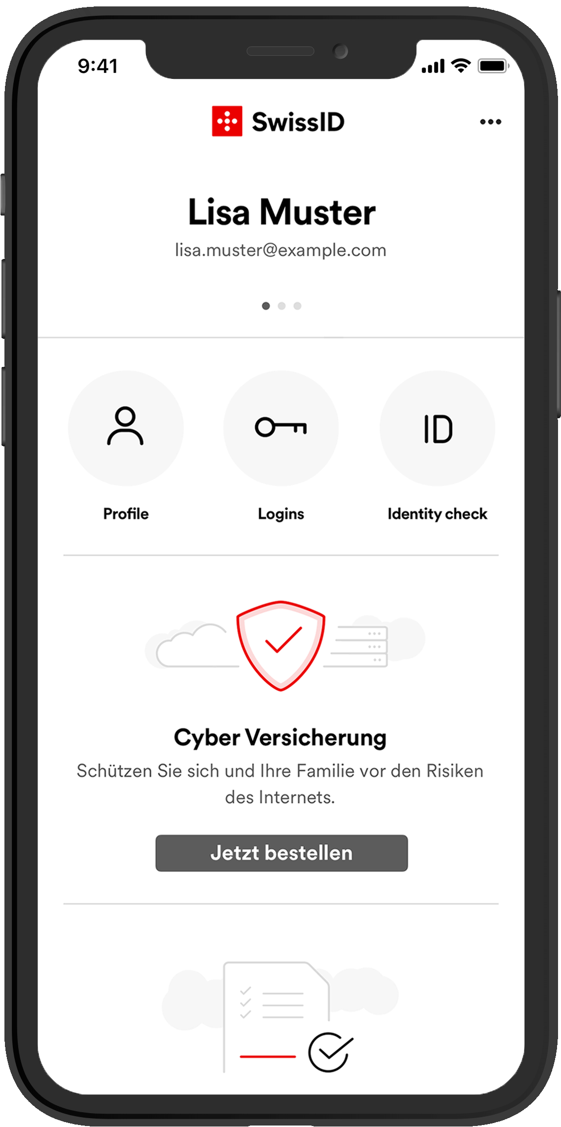 Screenshot der Startseite der SwissID App