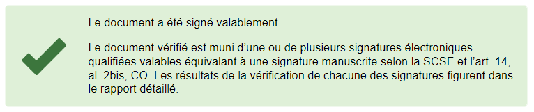 Capture d'écran du résumé de la vérification des documents de validator.ch